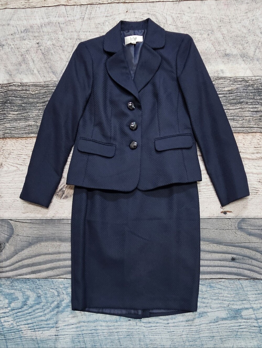 Le Suit 2 Piece Skirt Set Women's Petite Blazer 4P Skirt 2P Academia Business #